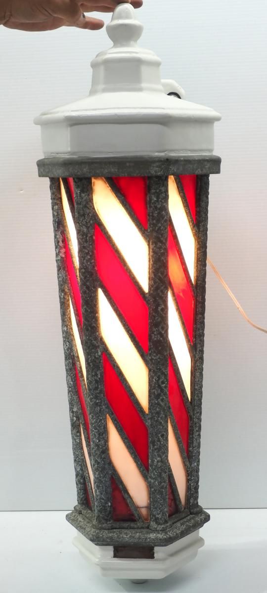Lot 1187: Porcelain & leaded glass, lighted barber pole