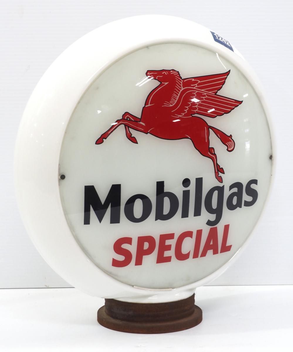 Lot 1242: (2) Mobilgas Special gas pump globe plates