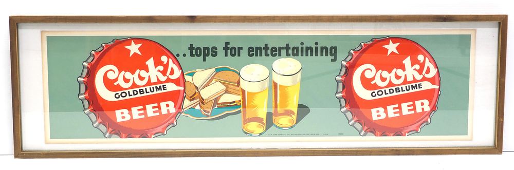 Lot 1373: Cook's Goldblume Beer, Tops for Entertaining sign