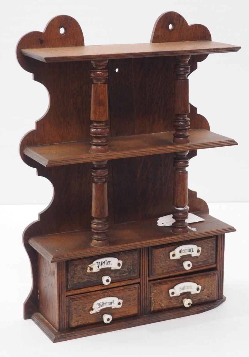 Lot 1378: Wooden wall-mount German spice cabinet