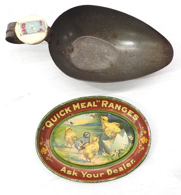 E-A-CO flour scoop / Quick Meal Ranges tip tray. E-A-CO tin flour scoop / Quick Meal Ranges tin 