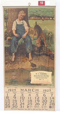 1925 Massey Harris paper advertising calendar for W.C.Harding, Ada Ohio, 12"x24"H - Good 