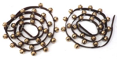 (2) Leather straps of brass harness bells, totalling 58 bells of same style
