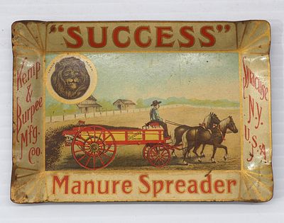 Success Manure Spreader metal tip tray for Kemp & Burpee Mfg. Co. with great graphics & color - 