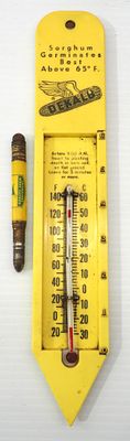 John Deere bullet pencil / DeKalb thermometer. John Deere bullet pencil / DeKalb plastic thermometer
