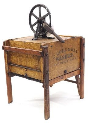 Salesman sample wooden Columbia washer with good stenciling and patent date Dec.3, 1895 