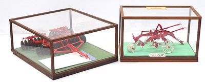 Franklin Mint harrow & McCormick Little Genius plow. Franklin Mint disc harrow in display case 
