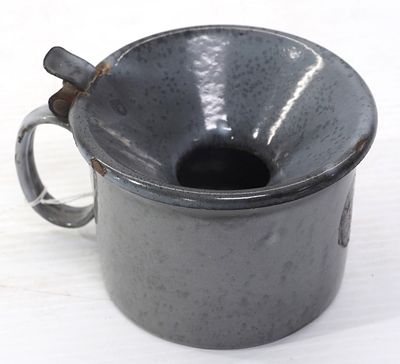 Small granite ladies spittoon with unreadable mark on side, 4.5"dia x 3.25"H