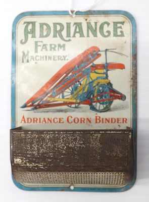 Adriance Farm Machinery match safe. Adriance Farm Machinery tin match safe - Fair