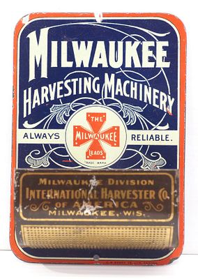 International Harvester Co. match safe. International Harvester Co. Milwaukee Division tin match safe