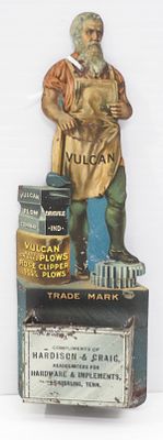 Vulcan Plows match safe. Vulcan Plows tin match safe for Hardison & Craig, Lewisburg, Tenn.