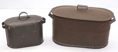 (2) Miniature tin canners/boilers, largest is 10"x5"x5"H