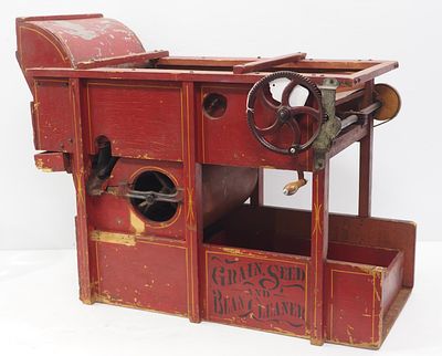 A.T. Ferrell tabletop Grain, Seed & Bean Cleaner with great color and stenciling! 31"x18"x23"H 
