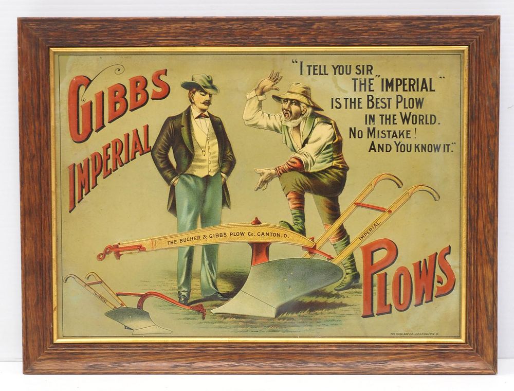 Lot 205: Embossed tin Gibbs Imperial Plows sign