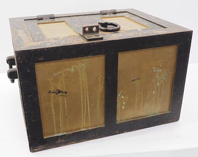 Cast iron strong box, VERY HEAVY! 23"x18"x14"H - Good * * Not eligible for in-house shipping 