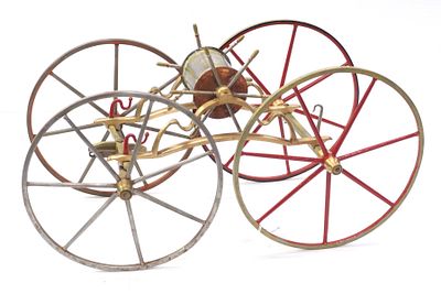 Salesman sample horse-drawn fire hose carriage marked J.A. Hoffman, Addison, NY, 18"x9"x10"H