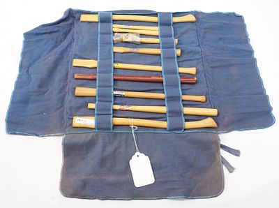 Salesman sample roll of 10 wooden tool handles with different names