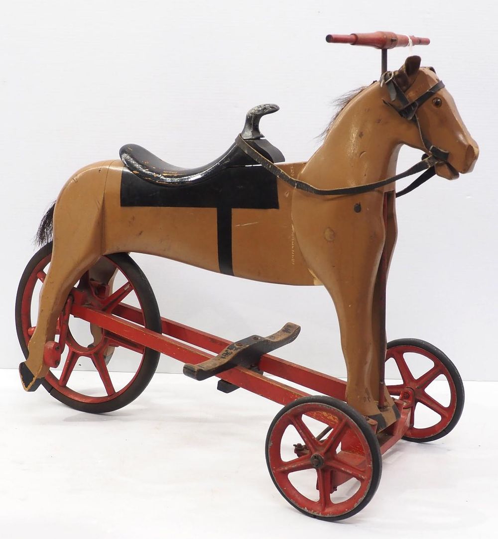 Lot 377: Wooden 3-wheel ride-on child's horse