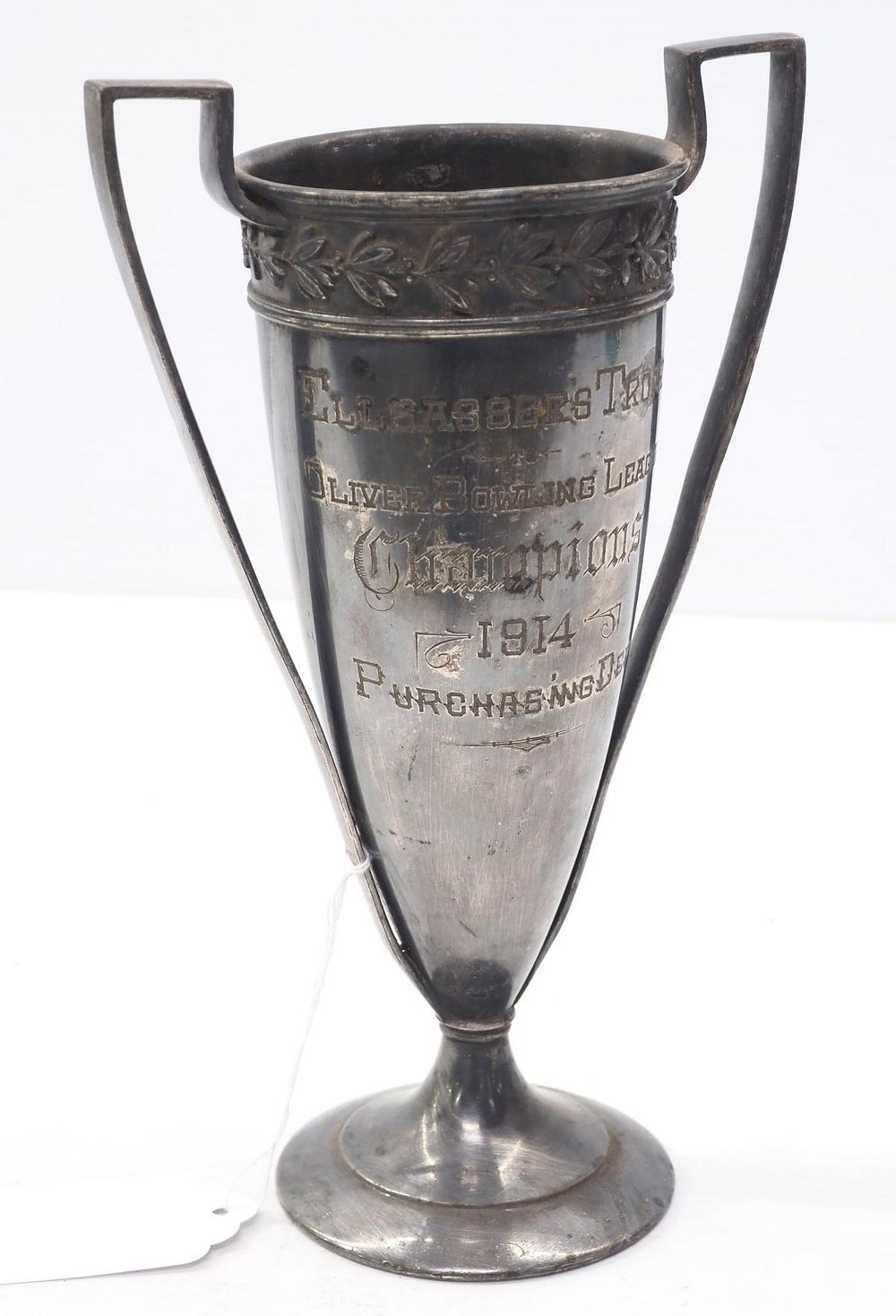 Lot 405: 1914 Oliver Bowling League Champion trophy