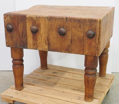 Butcher block table with removable legs, 36"x30"x31"H - Good * * Not eligible for in-house 