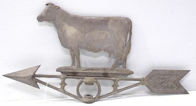 Cow with arrow weathervane marked Robbins, Maryville, MO, 19.5"L x 10"H