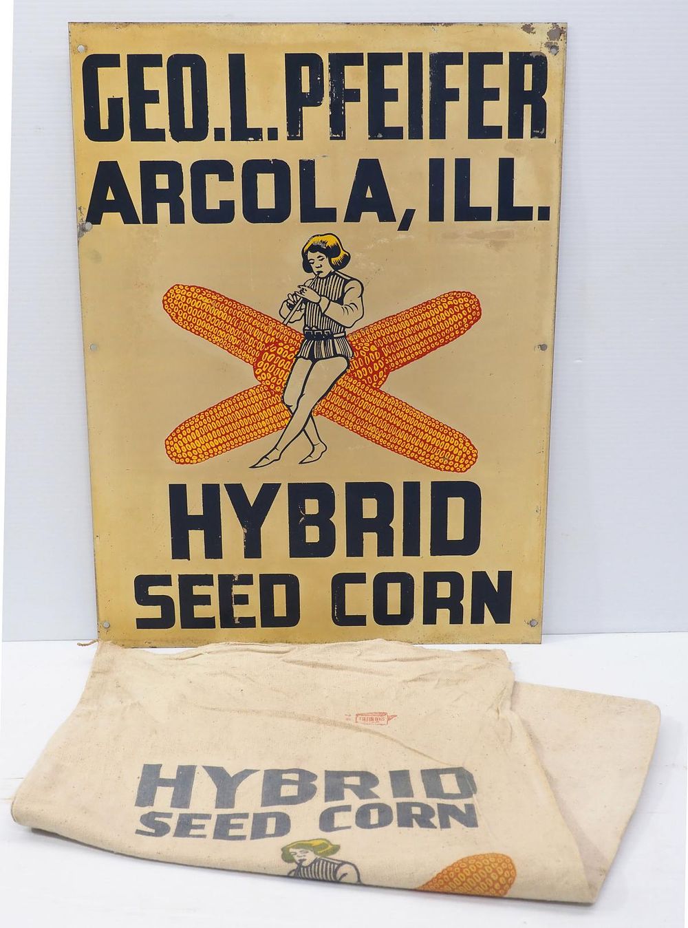 Lot 622: Hybrid Seed Corn sign & seed bag