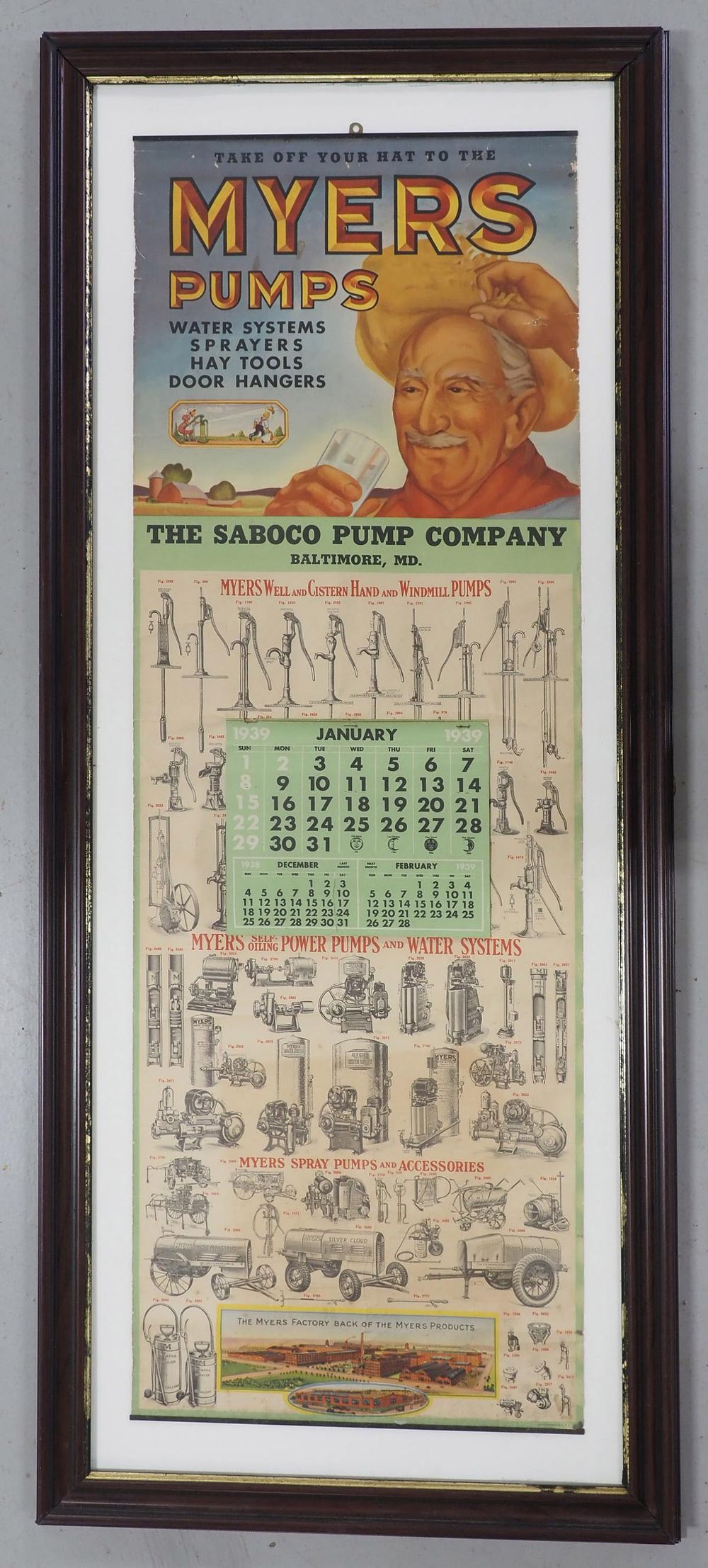 Lot 623: 1939 Myers Pumps paper calendar