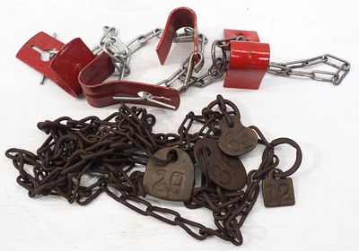 (2) NOS sets of cow hobbles / (4) Cow chains with brass numbers