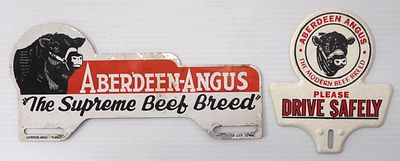 (2) Aberdeen-Angus tin license plate toppers - Good