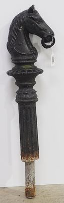 Short cast iron horse-head horse tie with 2 rings, 39"H * * Not eligible for in-house shipping 