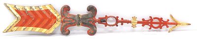 Metal weathervane arrow with red & gold paint, 32"L x 5"H