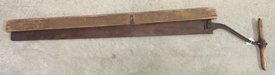 Ice saw with wooden guard that has stenciling for Wm. T. Wood & Co, Ice Tool Manufacturers * * 