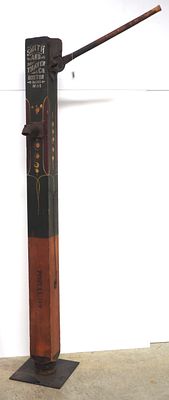 Wooden water pump with great color and stenciling for Smith and Thayer Co. No.1, Boston, Mass. 