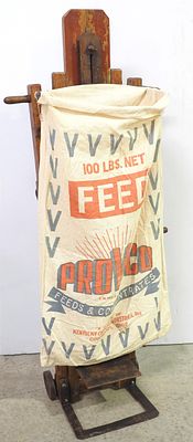 Hand-crank 2-wheel feed bagger/cart. Early hand-crank 2-wheel feed bagger/cart, 22"x53"H * * Not 