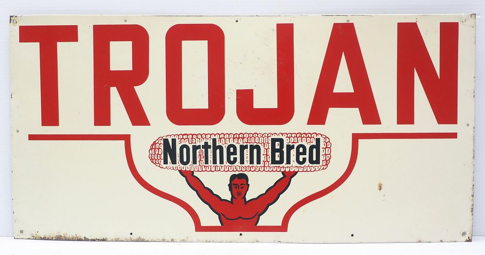 Lot 835: Trojan Northern Bred hybrid seed corn sign
