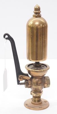 Lunkenheimer brass 1-chime steam whistle with handle & acorn top, 3"dia. x 12.5"H overall