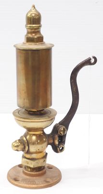 Brass 1-chime steam whistle with handle & acorn top, 2.5"dia. x 10"H overall