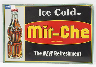 Mit-Che cola sign, marked Robertson. 23.5"x15.5" SST embossed Mit-Che cola sign, marked 