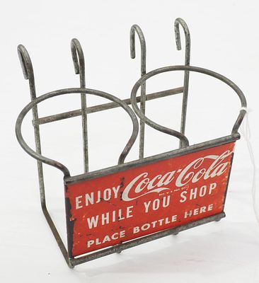 Coca Cola grocery cart 2-bottle rack, 6"W x 5"H