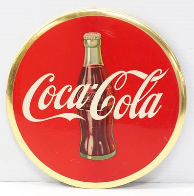 Coca Cola sign by Philadelphia Badge Co. 9"dia. celluloid Coca Cola sign by Philadelphia Badge 