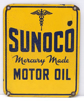 Sunoco Mercury Made Motor Oil sign. 10"x12" SSP Sunoco Mercury Made Motor Oil sign - Good with a 