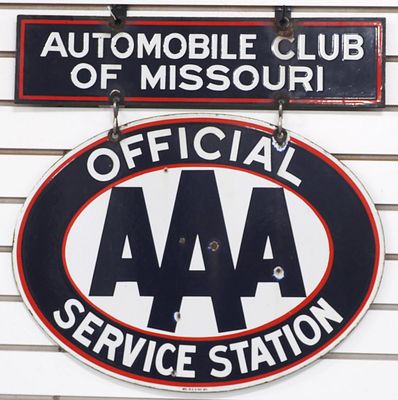 AAA Automobile Club of Missouri hanging sign. 22.5"x22.5" 2-pc DSP AAA Automobile Club of 