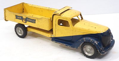 Buddy L pressed steel Farm Supplies dump truck. Buddy L pressed steel Farm Supplies 