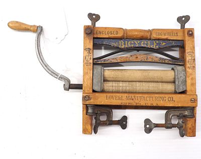 Small Bicycle wringer by Lovell Mfg. Co. with good stenciling - Good Condition Good