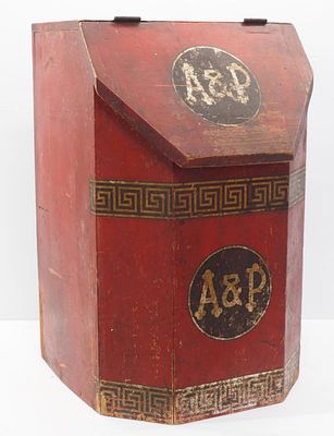 Large wooden A&P country store bin. Large wooden A&amp;P country store bin with great color and 