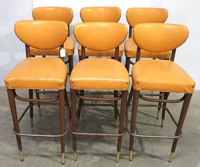 (6) Mid-Century Modern high-back bar stools. (6) Mid-Century Modern walnut bentwood high-back 