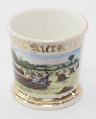 Occupational shaving mug for Frank Kierstein with farm scene, made in France - no chips or 