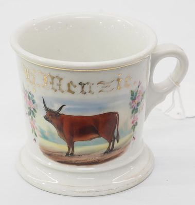 Occupational shaving mug with bull graphic, marked Limoges France - no chips or cracks, some 