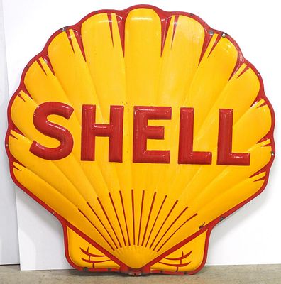 Shell sign. 48"x48" SSP embossed Shell sign - Good with some fading * * Not eligible for 