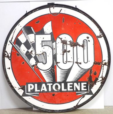 500 Platolene sign. 72"dia. DSP '500 Platolene' sign in metal frame - Rough * * Not eligible for 